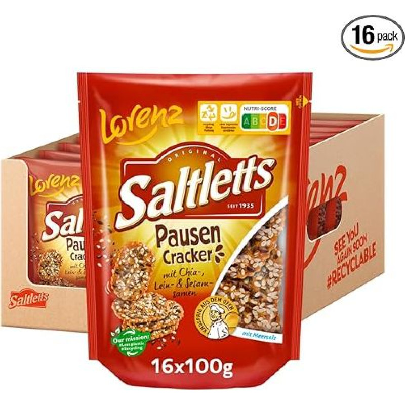 Lorenz Snack World Saltletts Breaks Cracker, Pack of 16 (16 x 100 g)