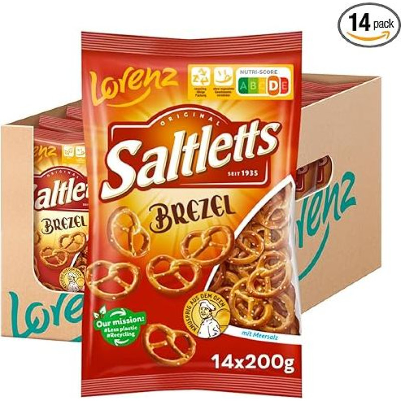 Lorenz Snack World Saltletts Pretzels Pack of 14 (14 x 200 g)