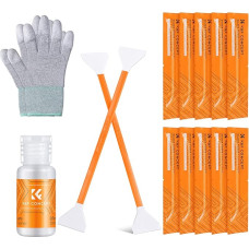K&F Concept Sensor Cleaning Set with Microfibre Swabs 24 mm x 10 Pieces and 20 ml Liquid Cleaner for Full Frame Cameras and Gloves, 3-in-1 Cleaning Kit for DSLR Camera Lenses Computer Mobile Phones