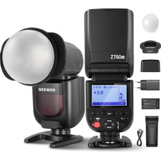 NEEWER Z760-N TTL blykstės Speedlite rinkinys Nikon fotoaparatams 76W blykstė su magnetiniu kupolo difuzoriumi 2.4G GN60 1/8000s HSS TTL/M greito keitimo TCM mygtukas 480 Viso galingumo blykstė 2600mAh baterija ir įkroviklis