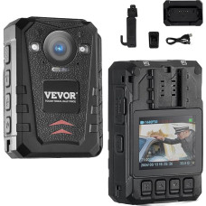 VEVOR 1440P HD policijos kūno kamera, 128GB kūno kamera su garso ir vaizdo įrašymo funkcija, integruota 3500 mAh baterija, 2,0