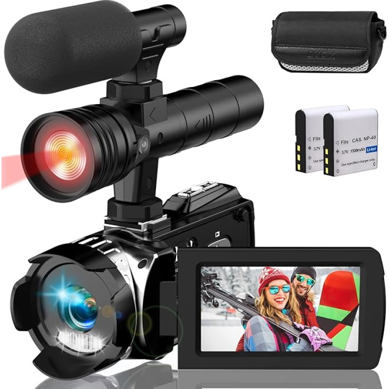 Hojocojo 4K vaizdo kamera Vaizdo kamera UHD 48MP IR naktinė versija Vlogging kamera, 60 FPS 24X skaitmeninis priartinimas 3 colių LCD ekranas 