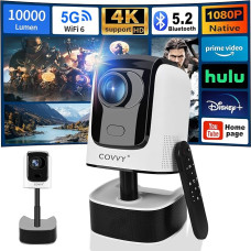 COVVY ištraukiamas projektorius su pasukimo ir pakreipimo funkcija, Full HD 1080P namų kino vaizdo projektorius su 