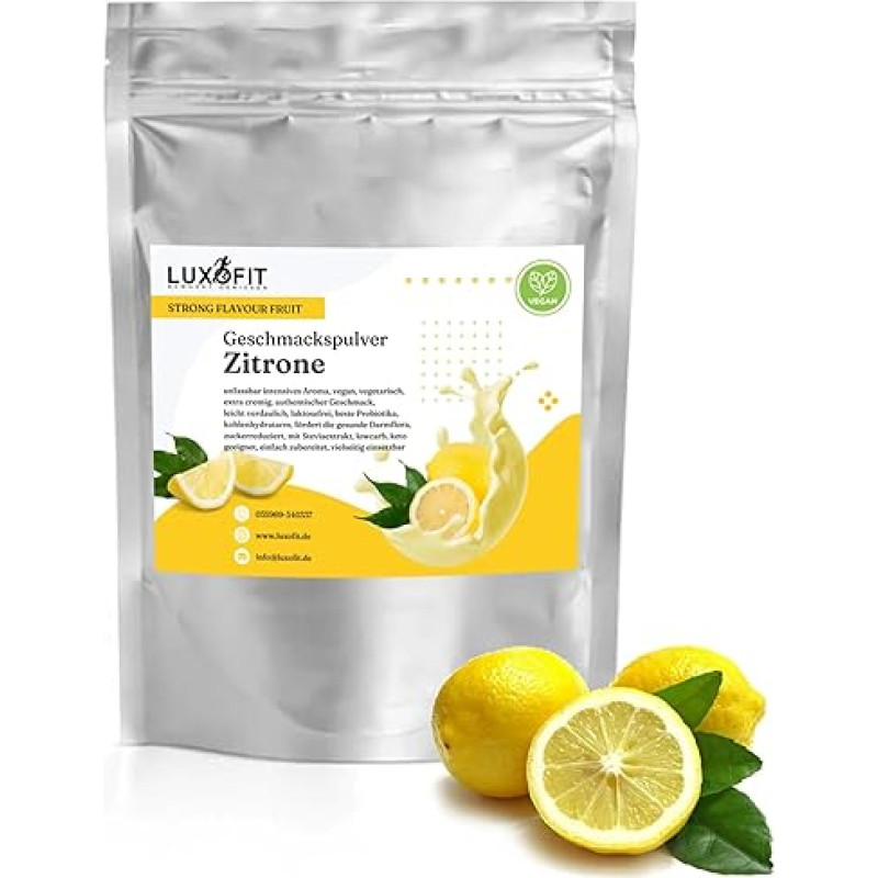 Luxofit Strong Flavour Fruit Low-Calorie Flavour Powder, Versatile for Food, 300 g, Healthy Diet, Natural Dyes, Made in Germany (Lemon)