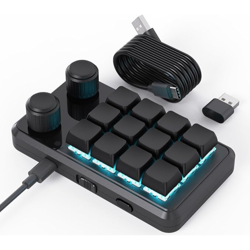 BRIMFORD makro klaviatūra programuojama, belaidė mechaninė klaviatūra su RGB, makro klaviatūra su karšto keitimo palaikymu, skirta kompiuteriniams žaidimams, nuotraukų gamybai ir redagavimui (juoda)