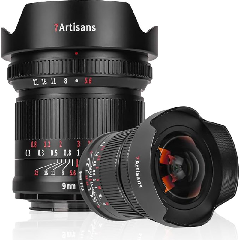 7artisans 9 mm F5.6 viso kadro 132° plačiakampio objektyvas, beveik nulinis iškraipymas, mažiausias fokusavimo atstumas 0,2 m, suderinamas su Nikon Z5 Z6 Z6 Z7 Z6II Z7II Z9, juodas