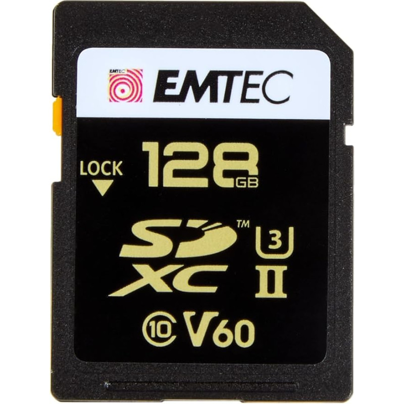 Emtec SpeedIN Pro+ SD Memory Card 128GB, SDXC UHS-II U3 V60, Full HD, 3D, 4K, 8K UHD, Read Speed up to 300MB/s and Write Speed up to 160MB/s