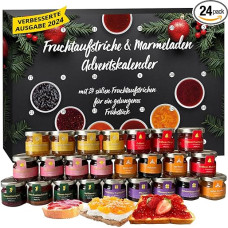 Advent Calendar 2024 Breakfast with Jam, Breakfast Jars Christmas Calendar with 24 Cute and Unusual Jams in a Glass of 25 g, Breakfast Calendar for Christmas