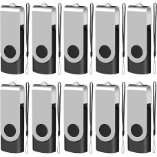 EASTBULL USB atmintinė 8 GB, 10 USB 2.0 besisukančių atminties lazdelių su 10 vienetų virvių, juodos spalvos, pakuotė