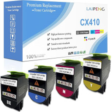 4 spalvų suderinamos CX410 CX510 didelės talpos 4000 puslapių BK, 3000 puslapių CMY tonerio kasetės, skirtos Lexmark CX410de CX510de CX410dte CX410e CX510dthe CX510dhe CX510dhe spausdintuvams