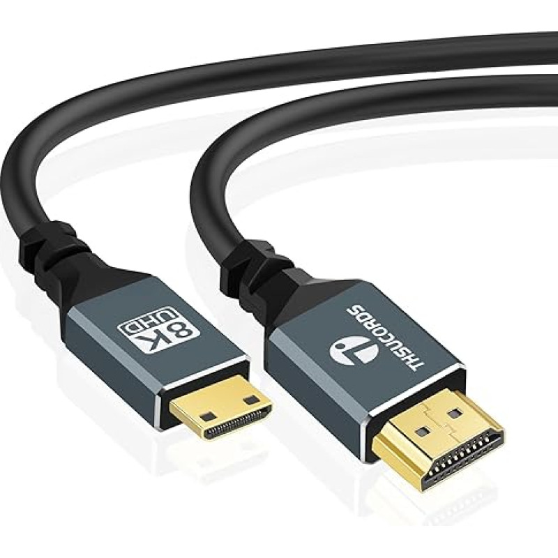 Thsucords Ultra Thin 8K 4K Mini HDMI to HDMI Cable 3M, Flexible Soft and Slim Mini HDMI 2.1 Cable, High Speed Cable, 48Gbps 4K @ 120Hz Compatible with Camera, Camcorder