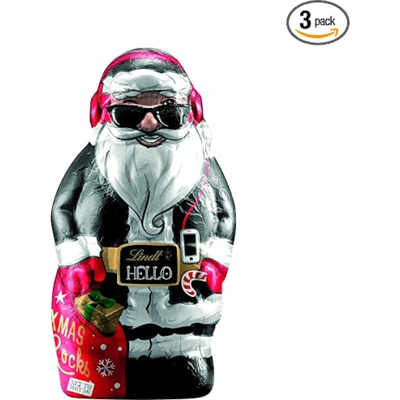 Lindt Chocolate HELLO Santa Xmas Rocks | 3 x 140 g | Santa Claus made from the finest milk chocolate | Santa Claus | Stylish design | Chocolate gift for Christmas