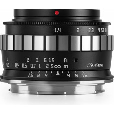 TT Artisan 23 mm F/1.4 APS-C objektyvo jungtis su MFT laikikliu Sidabrinis rankinis plataus kampo objektyvas, skirtas beveidrodžiams fotoaparatams TTAL2314MFTS Sidabrinis TTAL2314MFTS