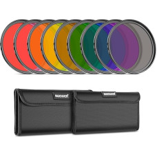 NEEWER 9 dalių spalvotų objektyvų filtrų rinkinys, 52 mm dervos objektyvo filtras su raudona, oranžine, mėlyna, geltona, žalia, ruda, ruda, violetine, rausva, rožine, pilka spalva, su 2 krepšiais, fotoaparatų objektyvų priedai