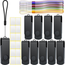 64 GB USB Sticks Memory Stick Uflatek Memory Stick Pack of 10 USB 2.0 Black Flash Drive Swivel Flash Drive Metal Thumb Drive External Data Stick with Lanyard