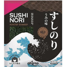Allgroo Nori Gold Jūros dumbliai, sveiki lapai, skrudinti jūros dumbliai, idealiai tinka suši, veganiški ir be glitimo, 1 x 25 g su 10 lapų