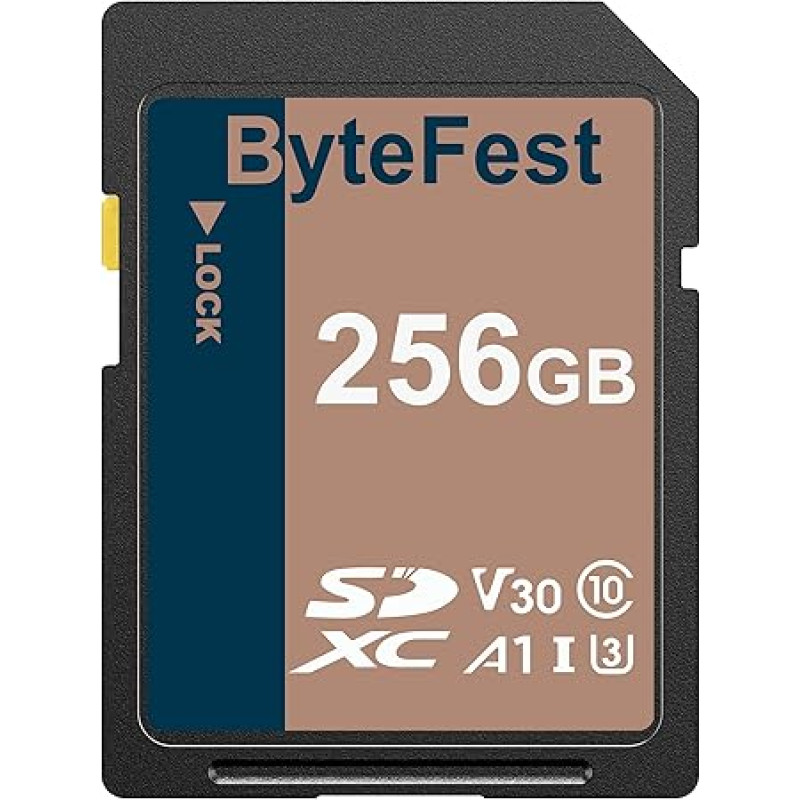 ByteFest SD Card 256GB SDXC UHS-I Class 10 U3 V30 A1 Full HD 4K Video Memory Card for Camera