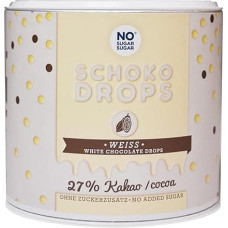 No Sugar Sugar White Chocolate Drops with 27% Cocoa Content (250 g) without Added Sugar, Sweetened with Erythritol and Stevia (1 x 250 g)