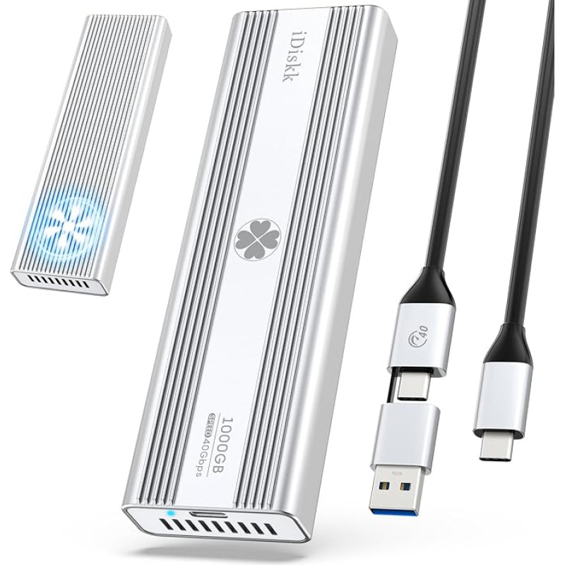 iDiskk 40Gbps 1TB M.2 NVMe SSD Professional Heavy Duty USB-C Aluminum External Solid State Hard Drive - Up to 3000MB/s, Thunderbolt 3 (40Gbps), USB-C (10Gbps), Compatible with