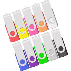 16GB USB Flash Drive 10 Pack Flash Drive USB Stick 10 Pack 16GB JBOS USB 2.0 Swivel Thumb Drives Gig Stick Jump Drive Hard Drive Key for Folding Digital Date, Mix Colors