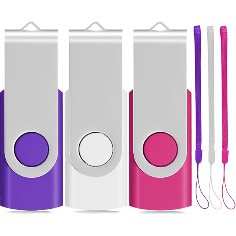 3 pakuotės 32 GB USB 2.0 nykščio atminties kaupiklių Pen Memory Stick Storage (balta/rožinė/violetinė)