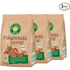 3 x CLASEN Organic Pecan Kernels, Natural, Not Blanched, Naturally Vegan and Gluten-Free, Organic Cultivation - 125 g