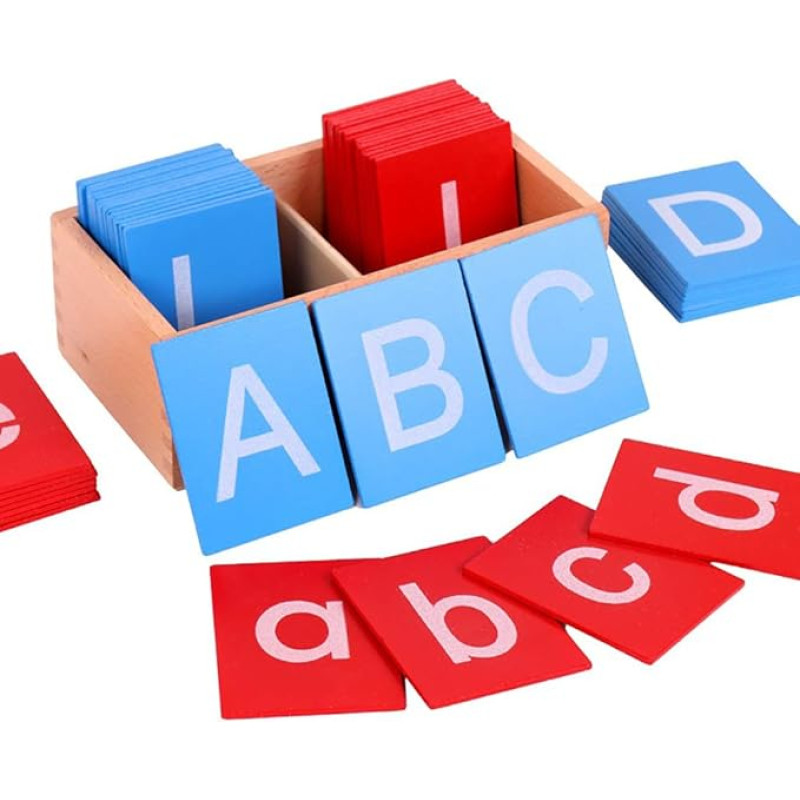 Small and Large Sandpaper Letters with Boxes, Board with Double Letters Made of Sandpaper For, Beech Material, Pronunciation, Tactile Experience, from 3 Years (Such as