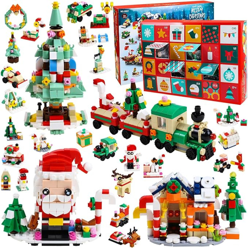 Advent Calendar, 24 Days Christmas Countdown Calendar, Surprise Christmas Party Favors, Christmas Building Blocks Gifts