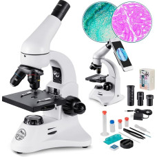 2000X Optical Microscope, Metal Body, 2 WF Eyepieces, Dual Luminator System, EU Plug, Complete Accessories for Kids, Students, Beginners