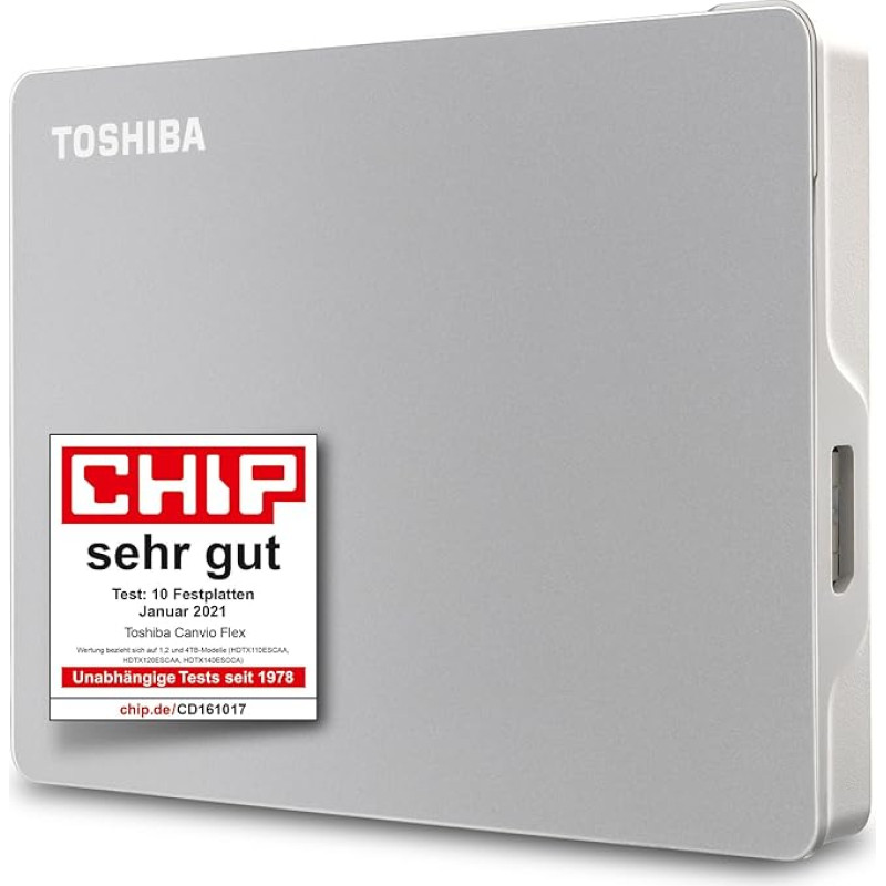 Toshiba 2TB Canvio Flex Portable External Hard Drive for Mac, Windows PC and Tablet Use, Compatible with Most USB-C and USB-A Devices, Silver (HDTX120ESCAA)