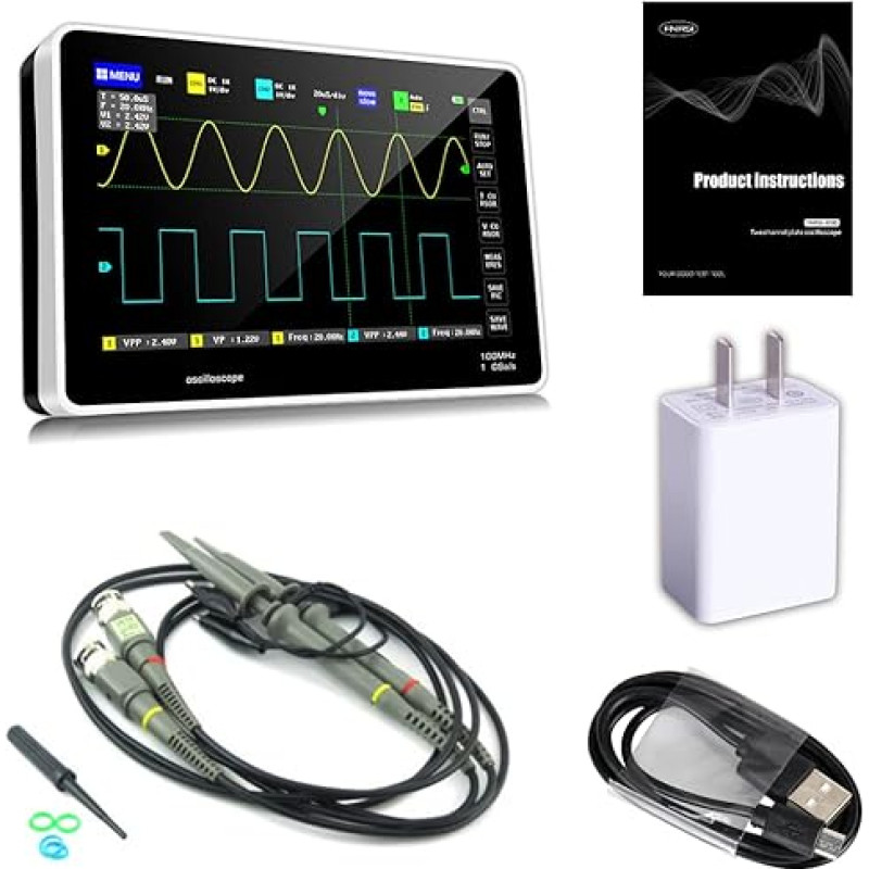 BuyWeek 2 Channel Oscilloscope, Digital Touch Panel Oscilloscope Desktop Oscilloscope with USB Cable, 100 MHz, 7 Inch Colour TFT LCD Display