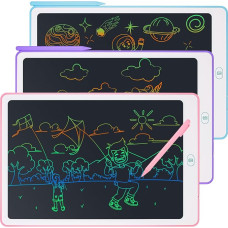 Damcyer Pack of 3 LCD Writing Boards, 15 Inches, LCD Electronic Painting Board for Children, Colourful Display with Lockable Erase Button, Toys & Gifts for Children and Adults, Blue + Pink + Purple