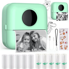 HuiJuKeJi Mini Printer, Pocket Printer, Mini Photo Printer for Smartphone, Sticker Printer, Thermal Photo Printer for Journal, Travel Logo, Notes, Journal, List, Memo (Green)