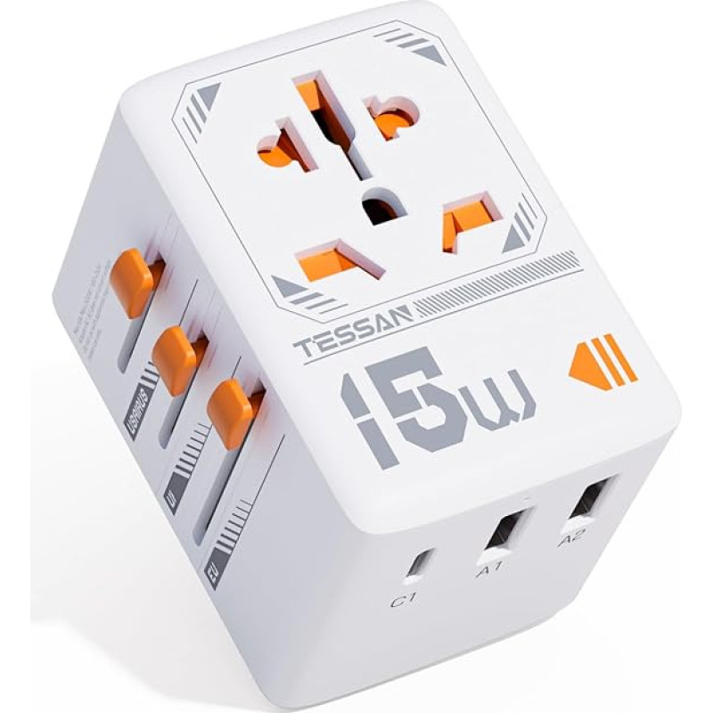 TESSAN Travel Adapter Worldwide, Universal Travel Plug with 1 USB C and 2 USB A, International Socket Adapter, Universal Adapter for England, Germany, USA, Australia, Japan, China, Travel Adapter