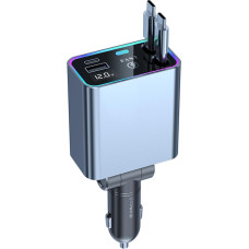 Thlevel Retractable Car Charger 66 W USB C Cigarette Lighter Adapter Retractable 2 Cable LED Voltmeter Compatible with Huawei iPhone Galaxy for 12 V / 24 V Car Motorhome Boat