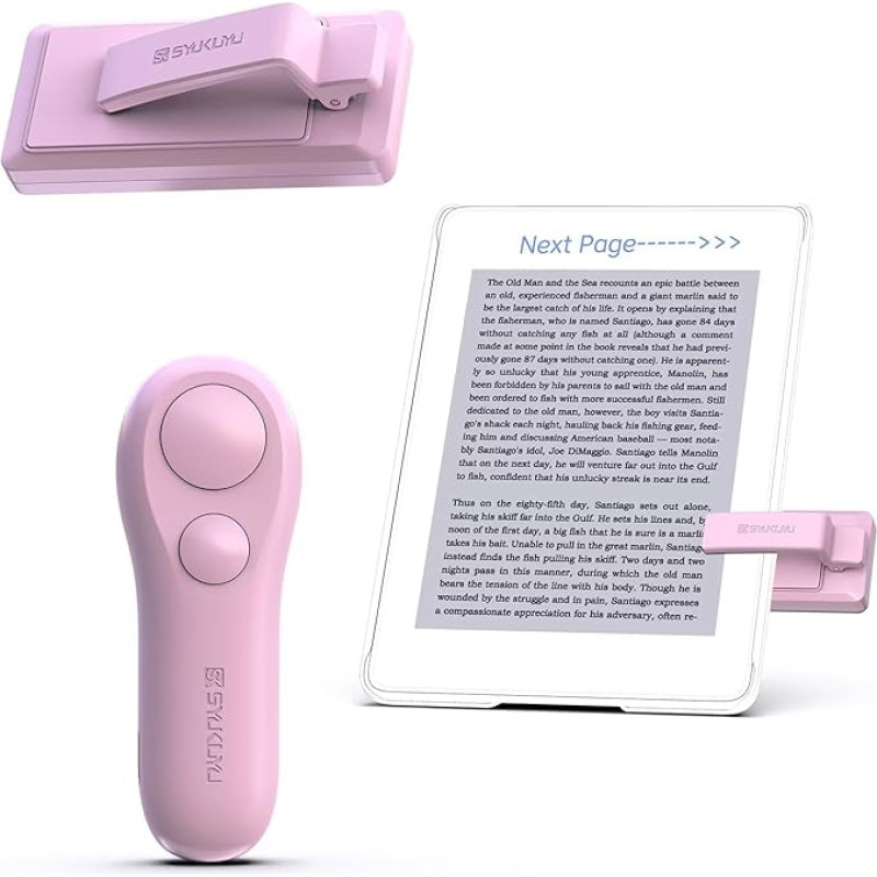 SK SYUKUYU RF Remote Control Side Turn for Reading on Tolino, Kobo, Page Turner Turner for iPad/iPhone/Android Tablets, Remote Controlled for Camera Video Recording (Pink)