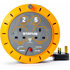 Status 10A 2 Socket Cassette Reel with Thermal Out,Orange,5 metres