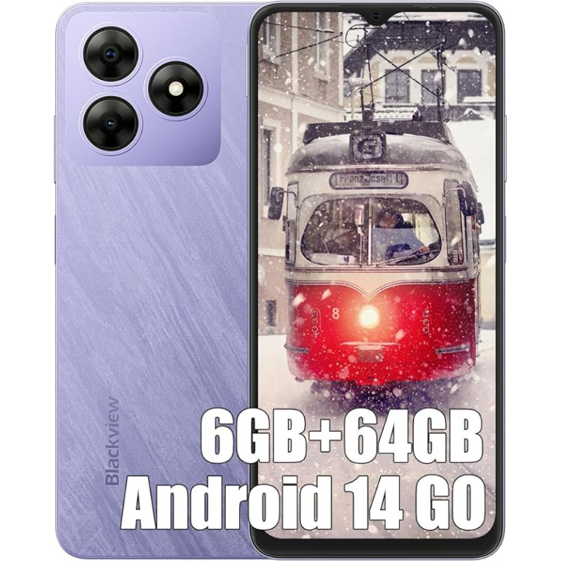 Blackview Wave 8C Android 14 Mobile Phone Without Contract, Octa Core 6GB + 64GB + 2TB SD, 6.56 Inch HD+, Battery 4700mAh, 13MP + 8MP, 4G LTE Dual SIM Smartphone Simlock-Free, 3.5 mm Jack, GPS, with