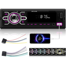 1 DIN Car Radio with Bluetooth 5.1 - Bluetooth Car Radio with EQ, FM Radio, App Control, Voice Control, Hands-Free Calling, USB/AUX/TF Input, Power Off Memory + Remote Control