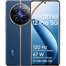 realme 12 pro 5G išmanusis telefonas, 8+256GB, Snapdragon 6s Gen 1 procesorius, 50MP portretinė teleskopinė kamera, 120Hz lenktas ekranas, 6,7 colių ekranas, mėlynas (be adapterio)