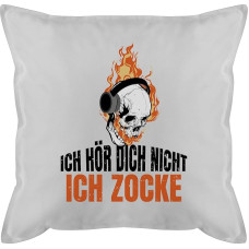 Kissen 50x50 - Statement mit Sprüchen - Ich hör dich nicht Ich zocke Totenkopf - 50 x 50 cm - Grau - kissenbezug spruch sprüche zocken sofakissen und fuellung spruechen höre frohes neues jahr