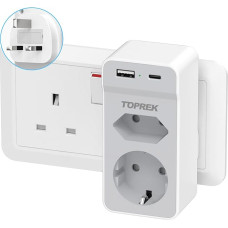 Adapteris Anglija Vokietija kištukas, TOPREK kelioninis adapteris JK su USB (5V/2.4A), JK adapteris į ES adapterį JK Euro kištukas, kištukinis lizdas Kelioninis G tipo kištukas Airijai, Jungtinei Karalystei, Dubajui, Maldyvams, Malaizijai
