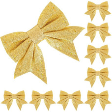 ZSYIULIA Weihnachtsbaum-Schleifen, 13 cm, glitzernde Weihnachtsschleifen für Weihnachtsbaum, kleine goldene Schleife, Ornamente, Pailletten-Fliegen für Weihnachtskränze, Girlande, Baumdekoration, 8