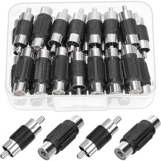 Glarks 30pcs schwarzer RCA-Koppler-Verbindungsstück-Nickel-RCA-Buchse zu weiblicher Koppler und RCA-Stecker zu männlichem Adapter-Audiovideo für RCA-Kabelverlängerung
