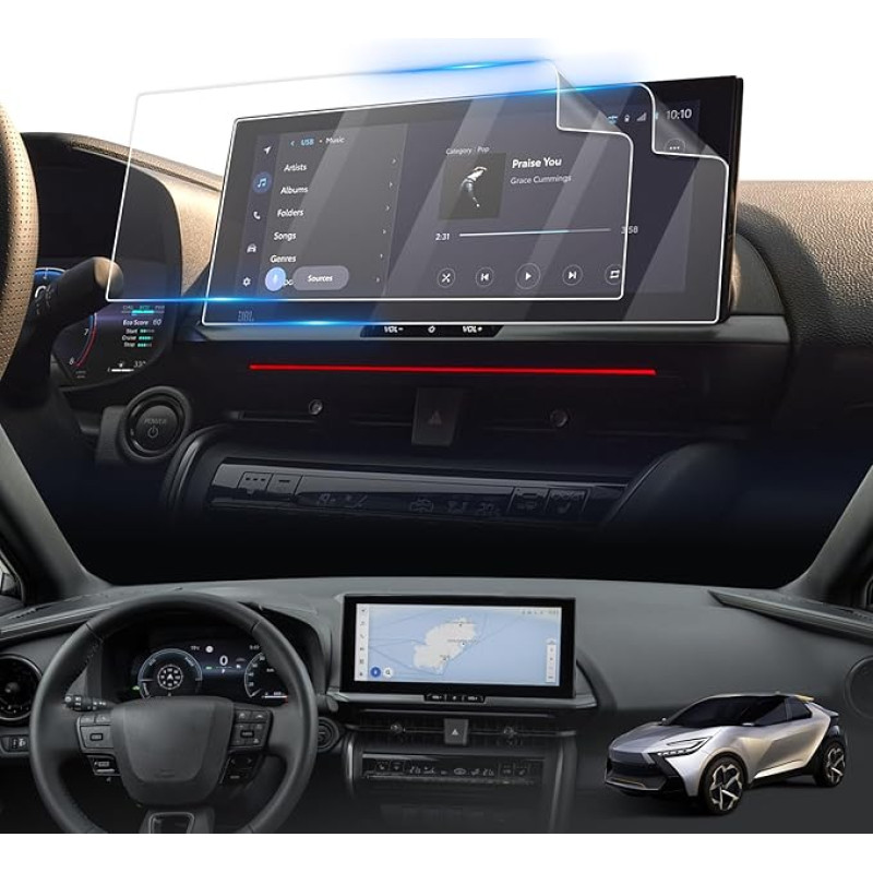 LFOTPP 2 ekrano apsaugų pakuotė, suderinama su Toyot-a C-HR Hybrid 2024 2025 12.3 colių navigacijos GPS jutikliniu ekranu, CHR 12.3 colių nano apsauginė plėvelė PET 5H, apsauganti nuo įbrėžimų, folijos priedai