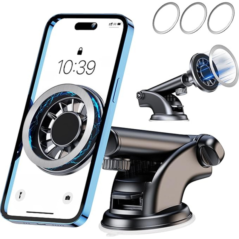 Jessonly Mobile Phone Holder Car Magnet, Universal 360° Rotatable Suction Cup Mobile Phone Holder for Car, Car Mobile Phone Holder for Dashboard and Windscreen for iPhone, Galaxy, Smartphone
