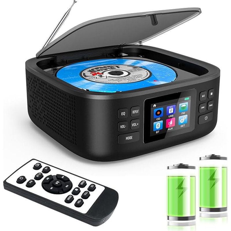 CD Player Portable, CCHKFEI Boombox CD Player Bluetooth & Radio FM with Dual Stereo Speaker LED Screen Support USB/AUX Headphone Jack Discman Rechargeable Portable CD Player