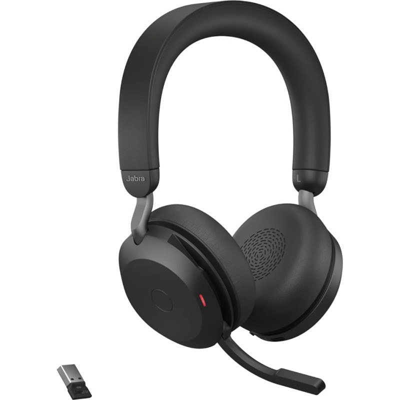 Jabra Evolve2 75 Wireless PC Headset with 8 Microphone Technology - Dual Foam Stereo Headphones with Modern Active Noise Cancellation, USB-A Bluetooth Adapter and MS Teams Compatibility - Black