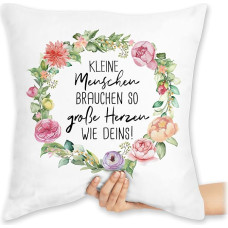 Marškinėlių pagalvėlė 40 x 40 cm Dekoratyvinė pagalvėlė - pareiškimas su posakiais - maži žmonės Dovanoju auklėtojui vaikų auklėtojui - 40 x 40 cm - balta - posakiai Posakiai Didelė širdis Posakis auklėtojui Juokinga