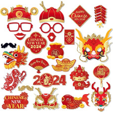 25 Stück Chinesische Neujahrsdrachen-Dekorationen, 2024 Neujahrsparty Photo Booth Requisiten, 2024 Happy New Year Brille Booth Requisiten für Chinesische Mondsilvester Frühling Festival Party Supplies